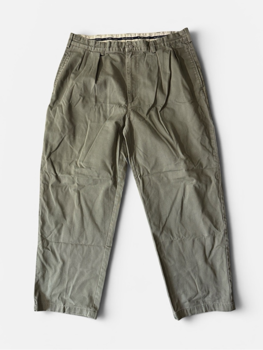 VINTAGE Polo Ralph Lauren mens 36x30 olive green relaxed pleated chino pants EUC